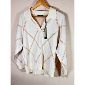 NWT TAHARI Women’s Plus Size 1X Sweater Argyle Cream Collared Business Casual